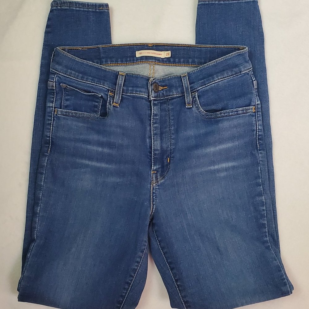 Levis 720 High Rise Super Skinny Blue Jeans Size 28 Stretch Womens